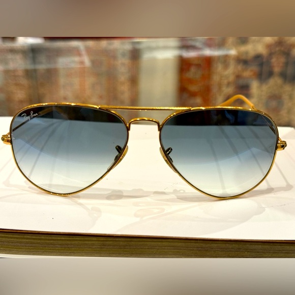Women’s Ray-Ban 58mm Aviator Sunglasses Gold/Blue Gradient - Picture 1 of 10